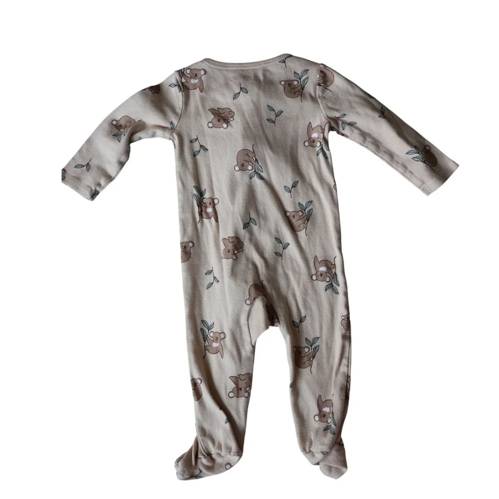 Koala Bear Print Footed Sleeper Tan Long Sleeve Zip Up Pajamas Kids Unisex 9M